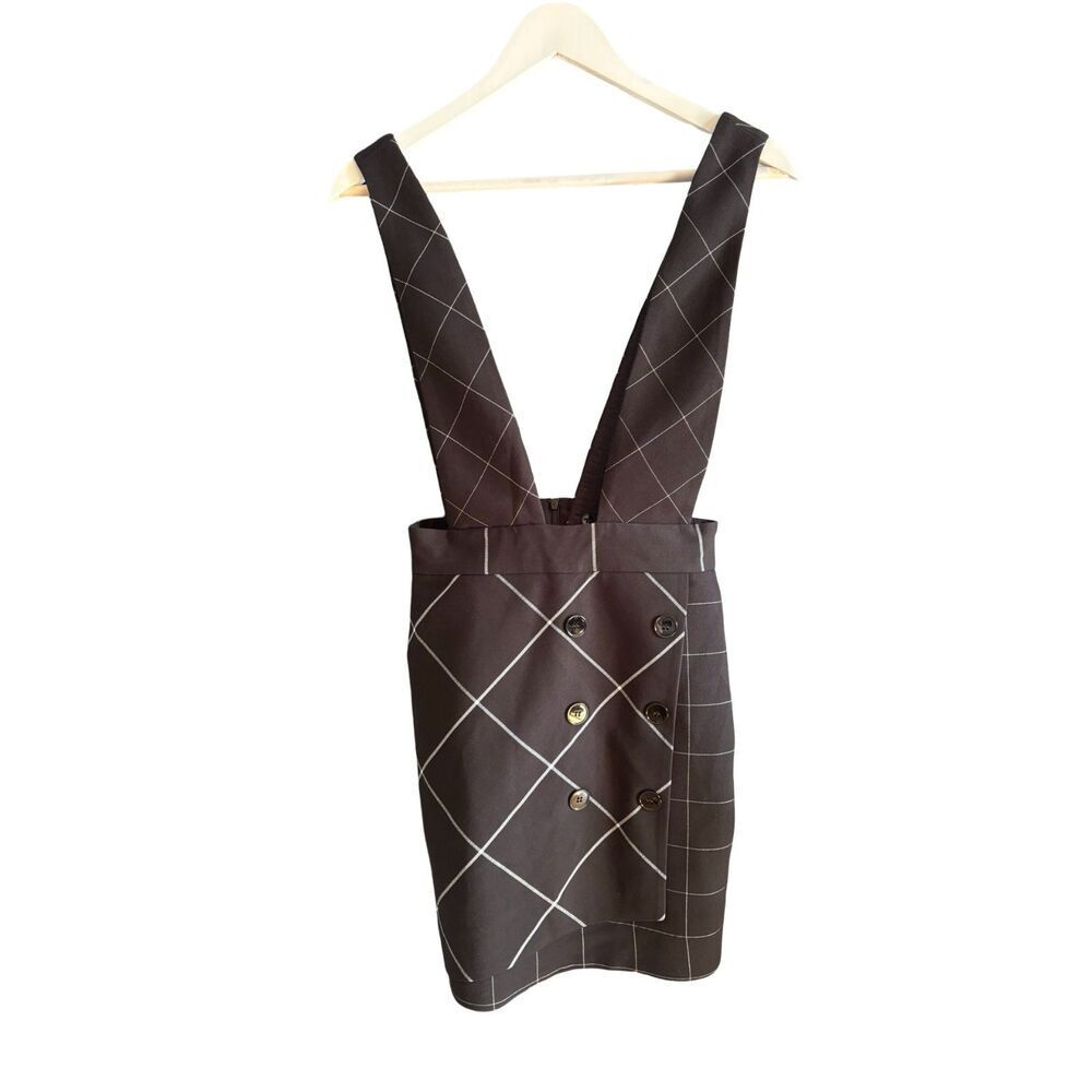 Maje NWT Joly Check Pinafore Overall Dress Black White Plaid Wrap Skirt Sz S - Picture 4 of 9
